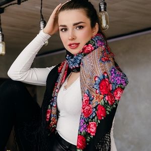 NWT💓Stunning Pavlovo Posad scarf/shawl 100% wool "In the Park "Chair"